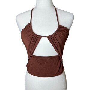 NORDSTROM BP Strappy Brown Knit Tank Top Cropped Crop Size Small Cut Outs